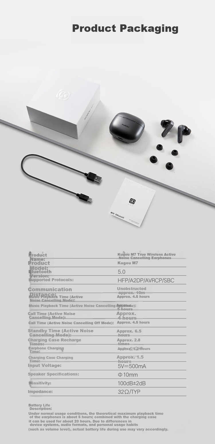 KUGOU [Premium Sound Quality + Powerful Quad-Mic Active Noise Cancellation] Bluetooth 6.0 In-Ear Wireless Earphones Low Latency Pro Music Gaming Long Battery Life Compatible with Huawei Xiaomi M7 18