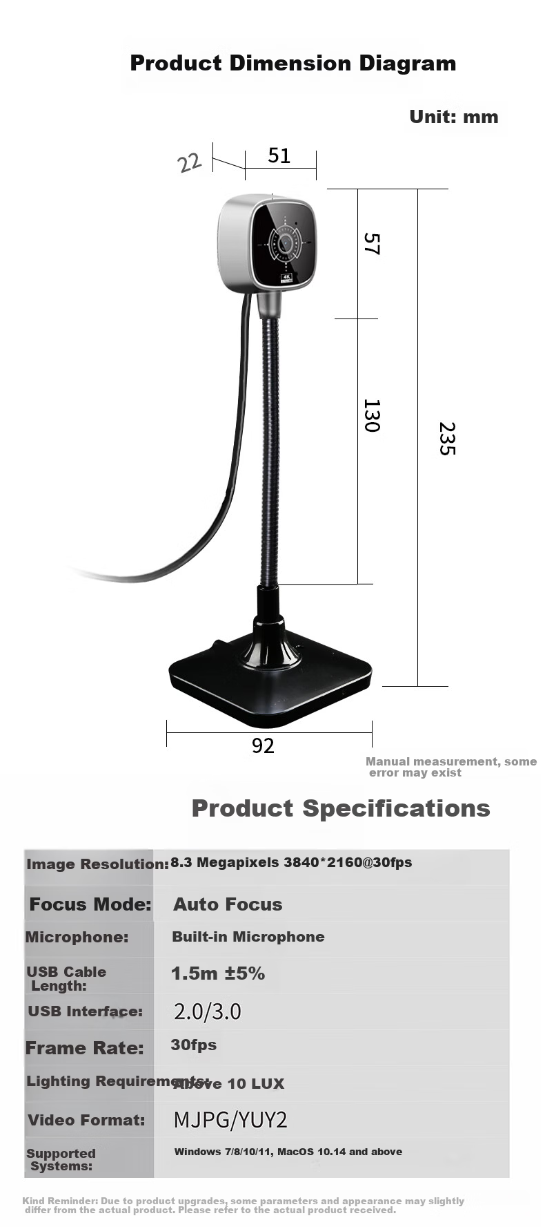 GESOBYTE C609 4K HD Live Streaming Webcam with Stand, USB Plug-and-Play Microphone for Video Calls, Conference, Online Teaching, Compatible with Laptop and Desktop 5