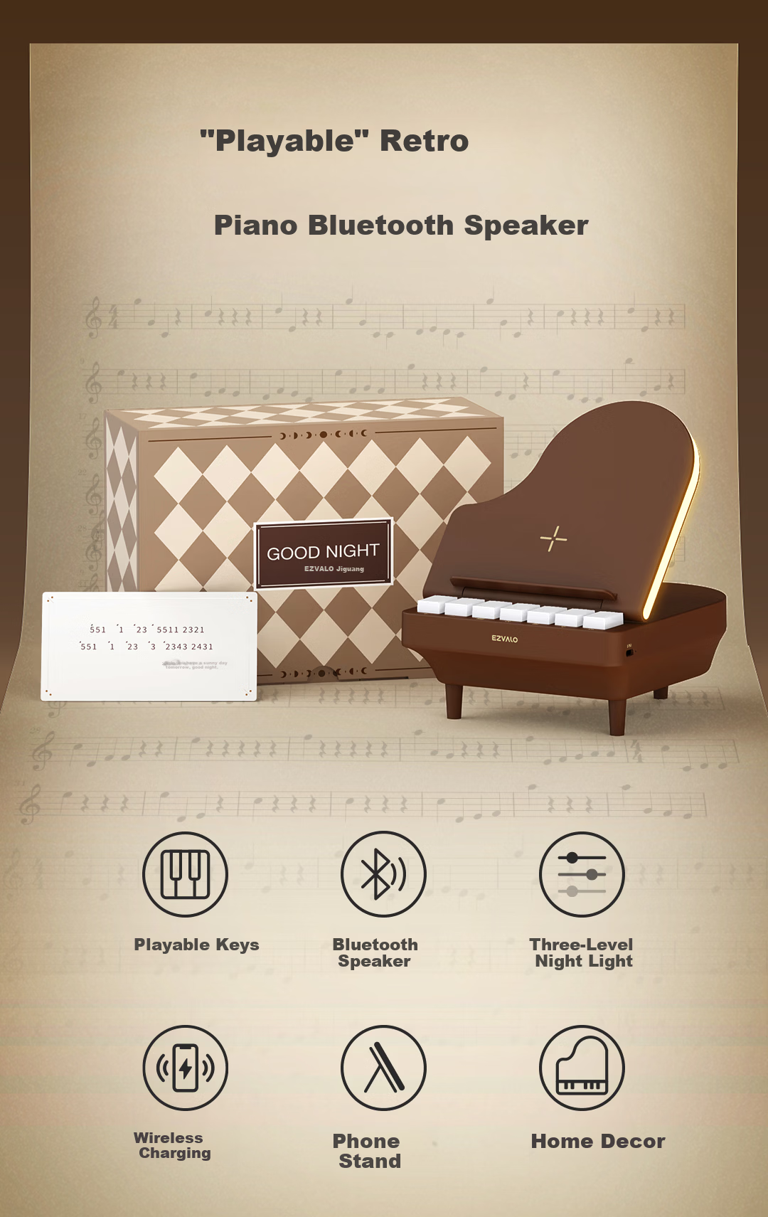 Jiguang Piano Lamp Speaker Gift Set with 2 Sheet Music 1