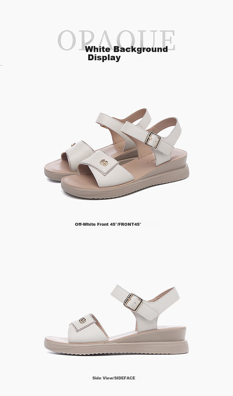 Red Dragonfly Women's Summer Sandals Flat Soft Leather Soft Sole Middle-aged and Elderly Beach Shoes WTK240752 Off-white 38 7