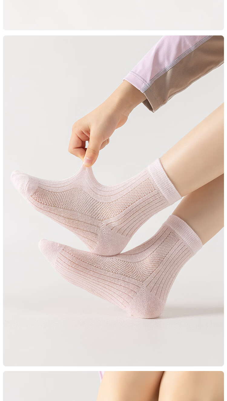 MiiOW Children's Socks, Girls' Summer Socks [Woven Mesh + Ultra-Thin Breathable], Mid-Calf Socks for Baby Girls, Cotton Thin Socks 14