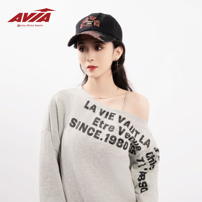 AVIA Vintage Sports Fashion Baseball Cap Small Face Letter Print Washed Black 1