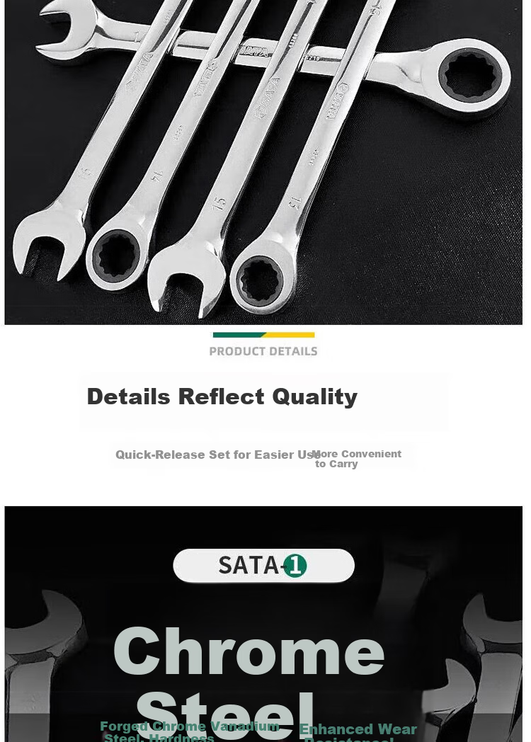 SATA 43206 Fully Polished Dual-Use Quick Ratchet Wrench 13MM 3