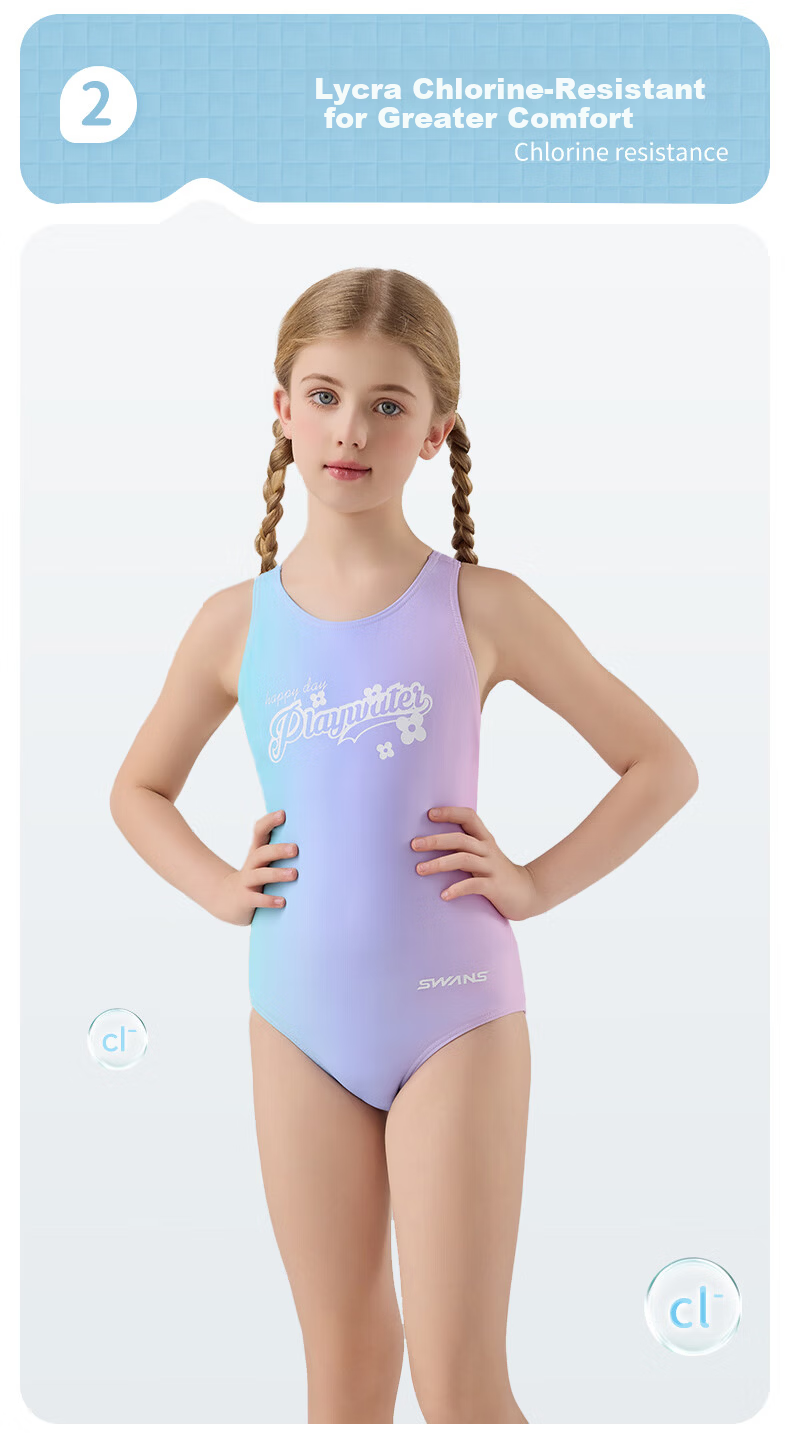 SWANS Children's One-Piece Triangle Training Swimsuit Girls Chlorine-Resistant Quick-Dry 242 Pink Purple Size 160 3