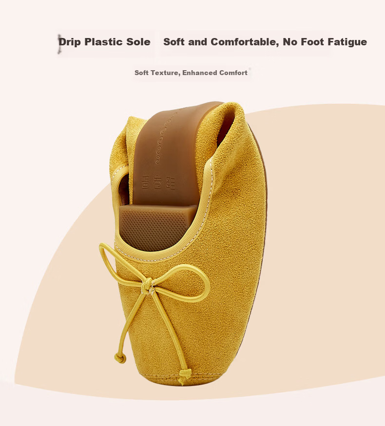 Quicheshoes Women's Ballet Flats Pig Nose Suede Low-Cut Flat Shoes Spring Autumn Soft Sole Slip-On Red Size 35 5