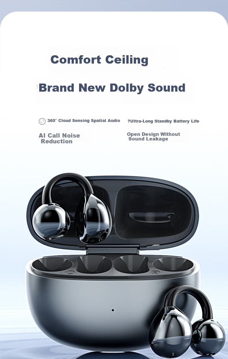 Zhiguozhe [2026 Latest Model - Berlin Sound] Bluetooth Clip-On Wireless Earphones, Non-In-Ear, Ear-Hook Design, Long Battery Life, Noise Cancelling, Sports Running Headset for Men and Women, Huaqiangb 5