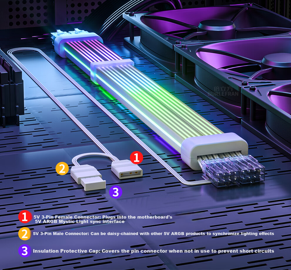 BURLEFRAN 3rd Generation Neon Cable DY-2 8pin*2 Graphics Card Neon Cable (Graphics Card Light Extension / 5V ARGB Aura Sync) 34CM 9