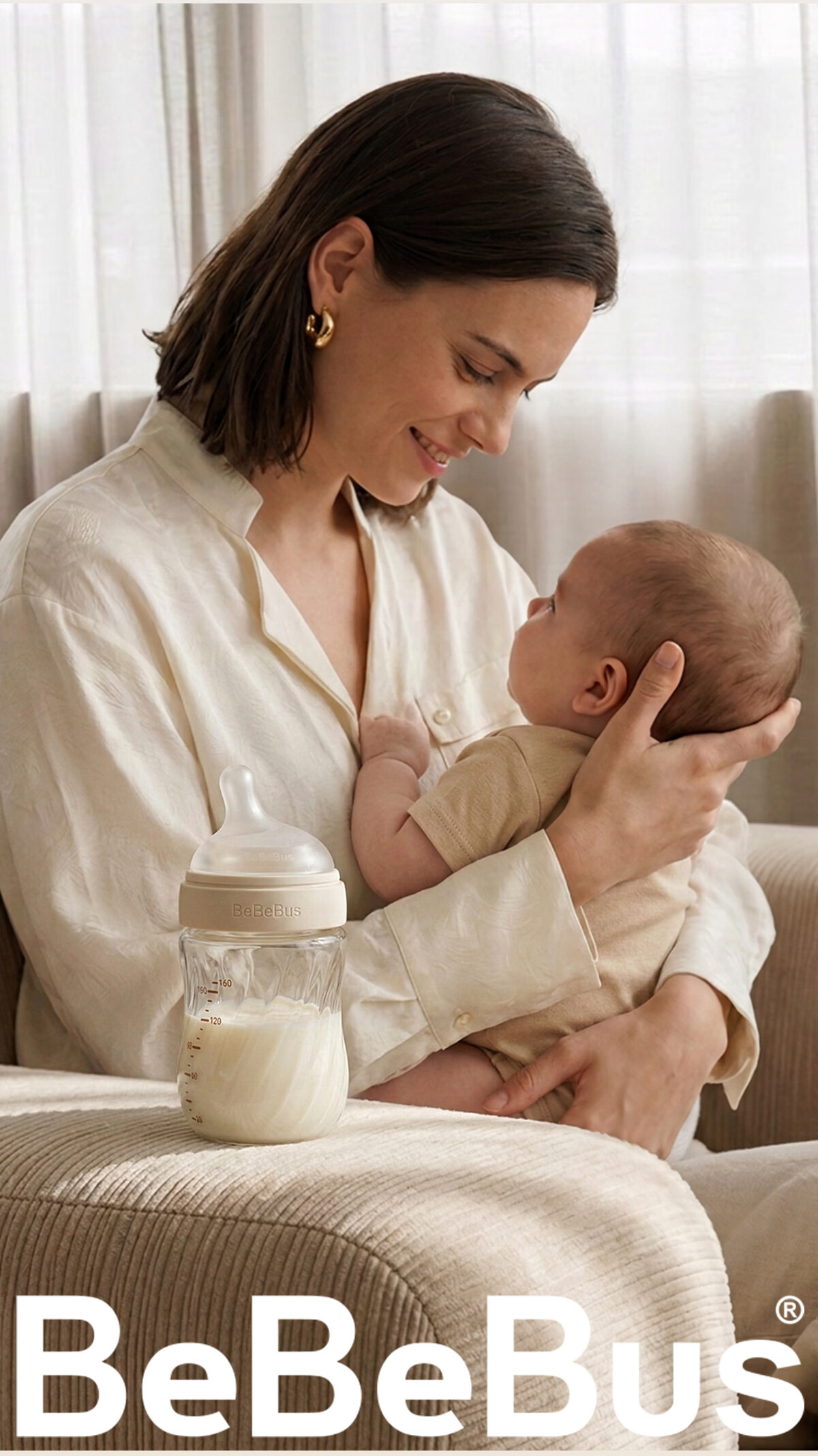Bebebus Newborn Baby Bottle 0-1 Month Anti-Colic Glass Infant Bottle with Breast-Like Nipple 160ml 21