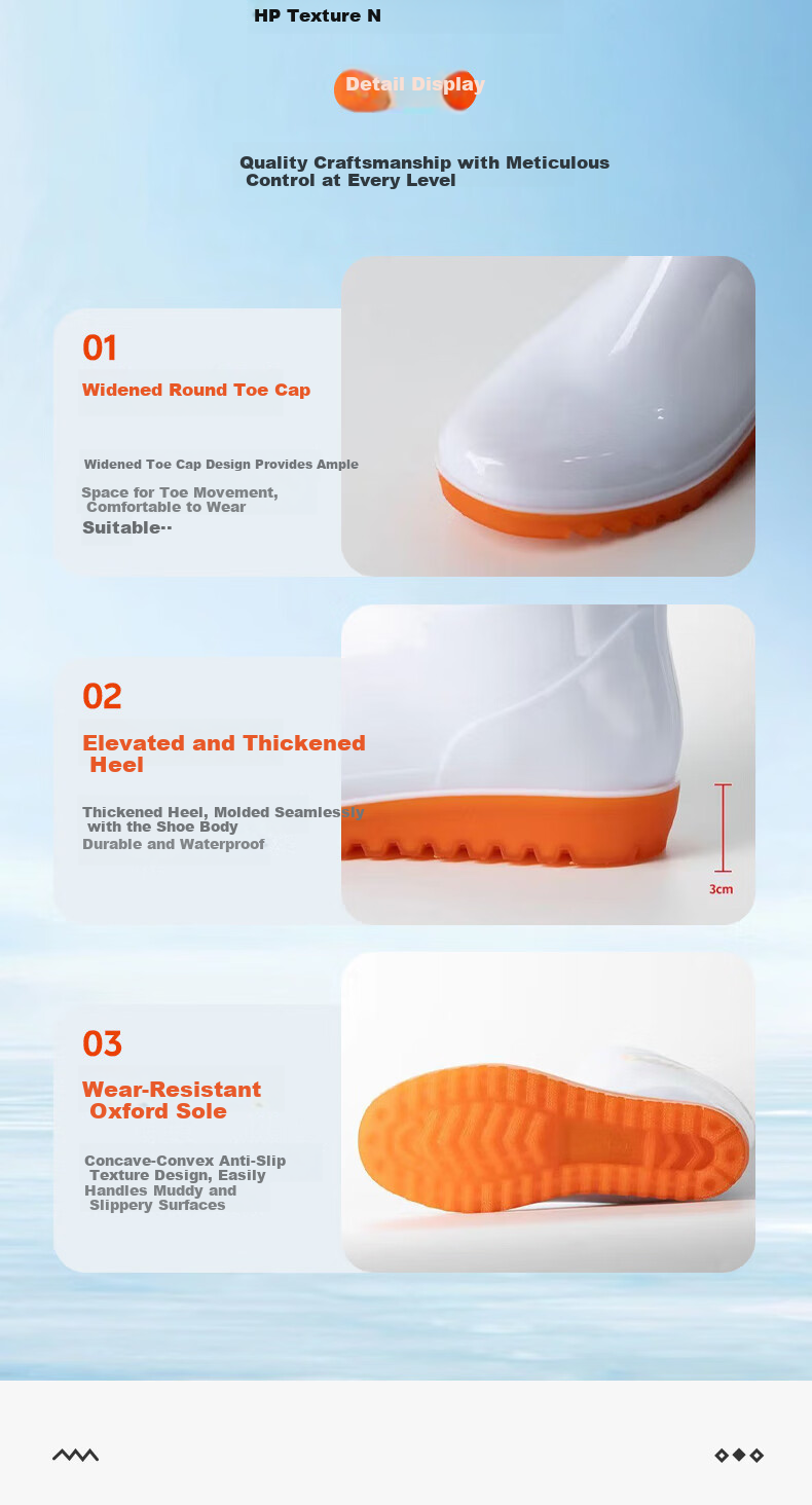 Leyoubaiyi Food Factory Labor Protection Rain Boots Size 44 Wear-Resistant Non-Slip High Tube Waterproof Work Sanitary Shoes White 25