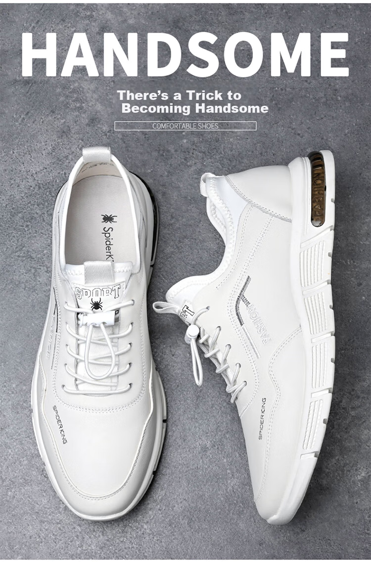 SPIDER KING Men's First Layer Cowhide Soft Surface Soft Sole Sports Shoes Lightweight Durable Casual Shoes 02965 White Size 40 4