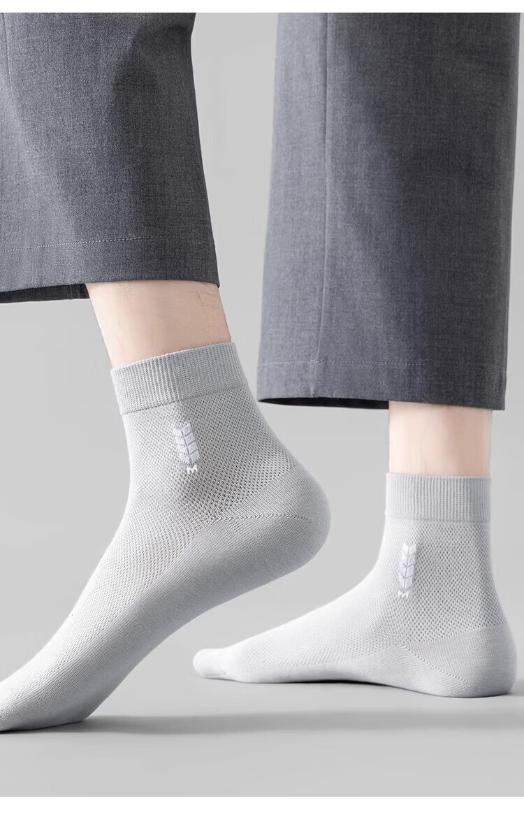 Mian Xiaonian Men's Mid-Calf Socks Spring Summer [100% Pure Cotton 10A Grade Antibacterial Deodorant] Mesh Business Casual Socks 6 Pairs 19