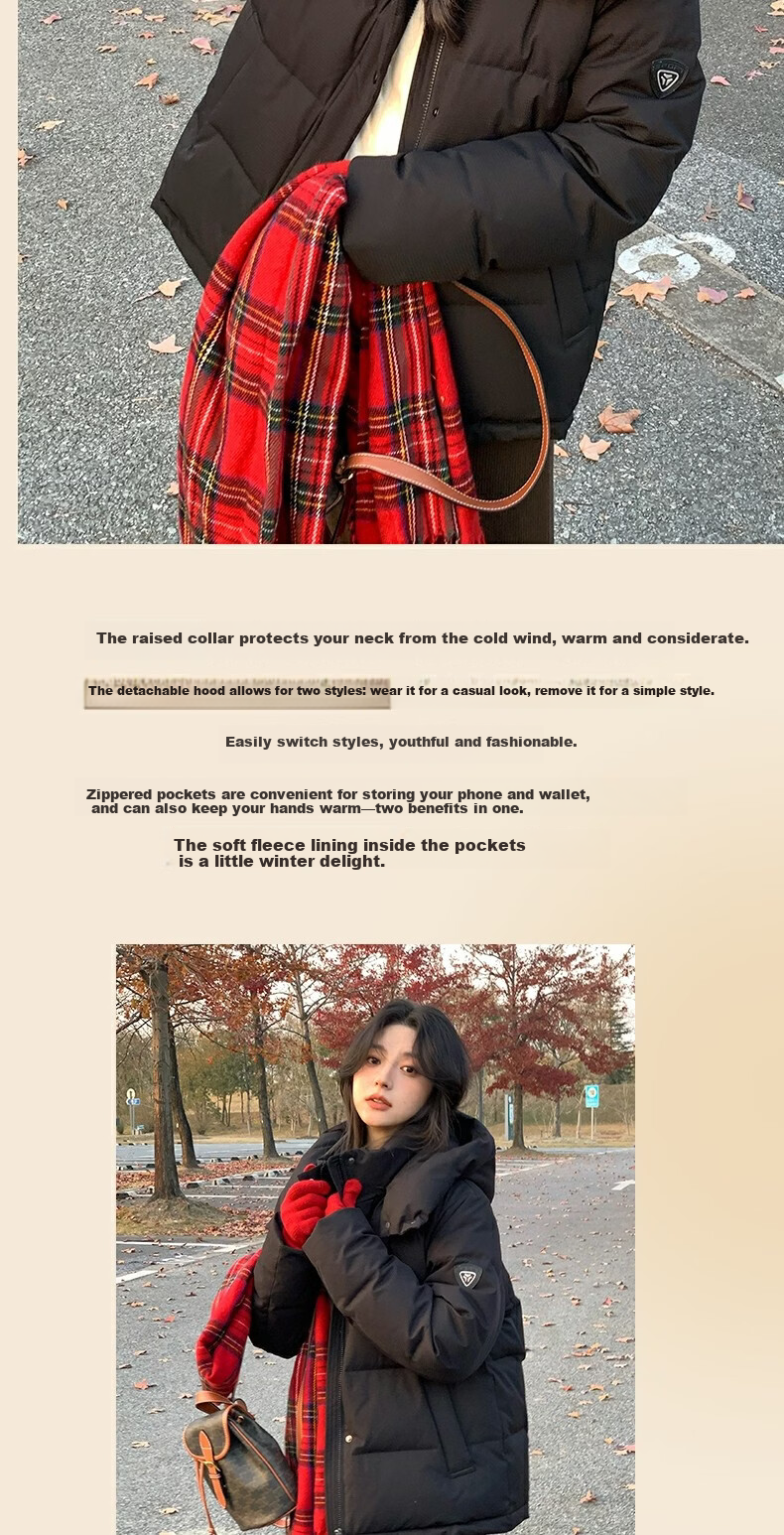Yalu Short down Jacket, 2026 New Winter Style, Solid Color Versatile Detachable Hooded Puffer Coat, Petite Winter Outerwear 8