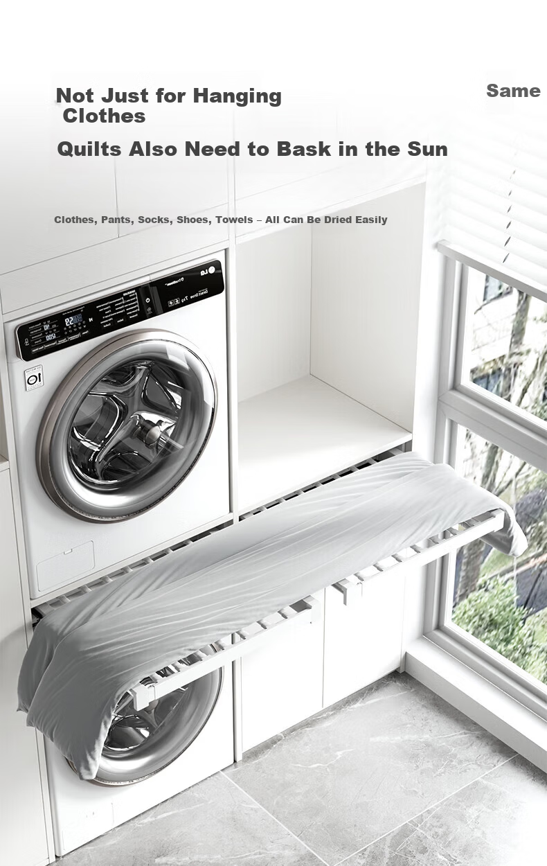 Cobbe Washing Machine Invisible Retractable Clothes Drying Rack with Damping, Top Panel Addable, Balcony Clothes Rack, Model 48, Gray 4