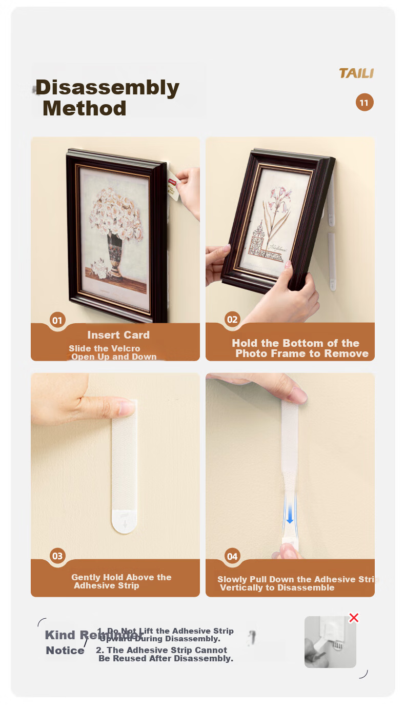 Taili Universal Magic Hook Picture Frame Hanger Large 5 Pairs No-Drill Wall-Friendly Adhesive 10