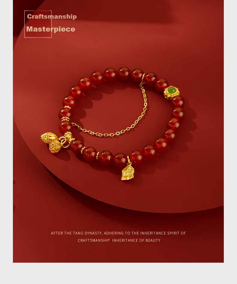 Tanghou Natural Red Agate Silver Bracelet for Women Ancient Style Wristband Zodiac Year Jewelry Birthday Mother's Day Gift 12