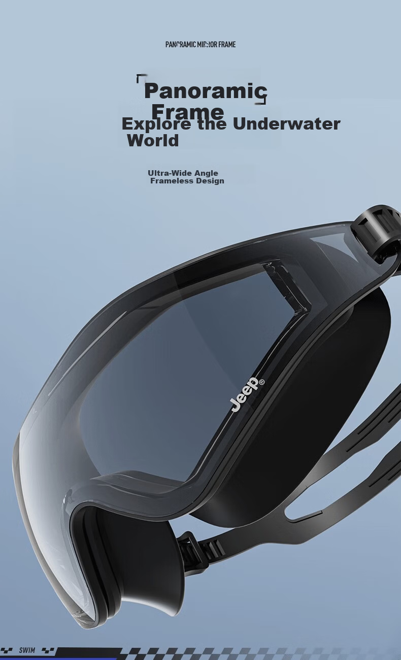 JEEP Women's HD Anti-Fog Waterproof Large Frame Swimming Goggles Men's Prescription Professional Gear Honor Black 500° 3
