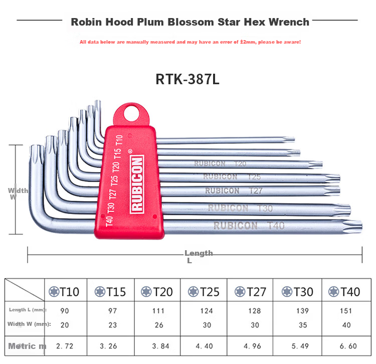RUBICON Imported Extended Star Hex Key Wrench Set 9-Piece RTK-389L 6
