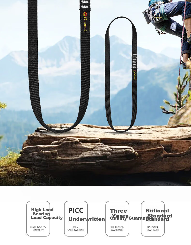 Gorm Climbing Mountaineering Rappelling Equipment Flat Webbing Loop Connecting Rope Safety Belt 22kN Protective Loop Flat Webbing Rope 50cm Black GD1541 2