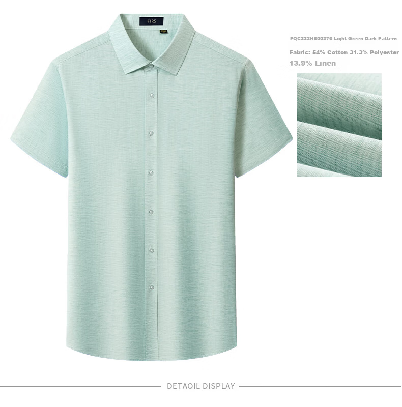 FIRS Linen Yarn Short Sleeve Shirt Men Summer Casual Business Lightweight Cool Cotton Linen Shirt Light Green 42 8
