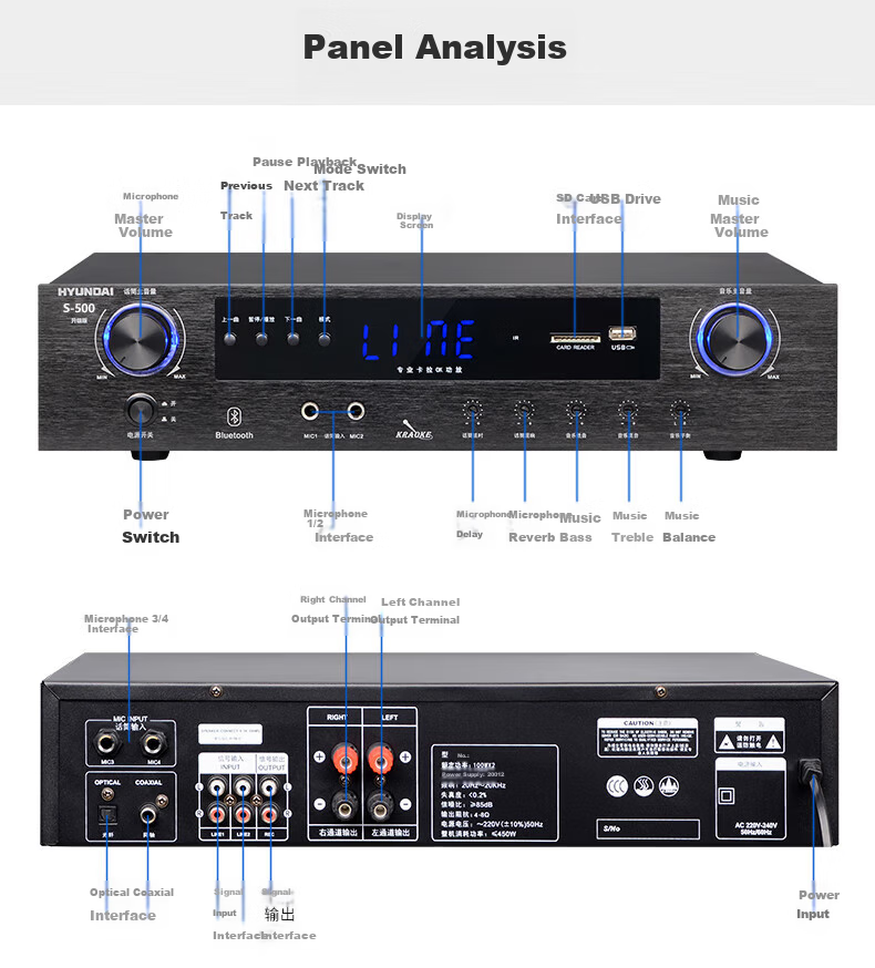 HYUNDAI S1200 Home KTV Audio Amplifier System, Home Karaoke Speaker Dedicated, High-Fidelity Bluetooth Wireless High-Power Music Amplifier 7