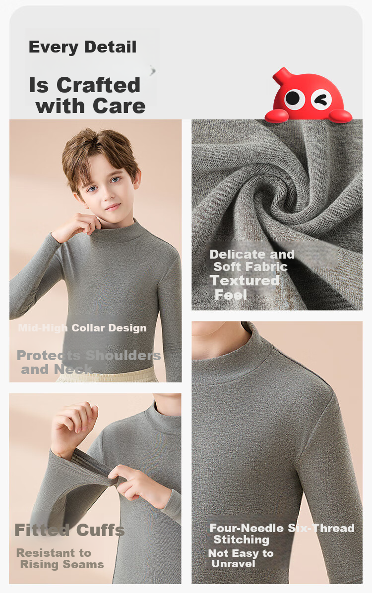 Hodo Children's Thermal Skin-Friendly Base Shirt Boys Girls Warm Underwear Autumn Winter New Thickened Thermal Top for Older Kids 12
