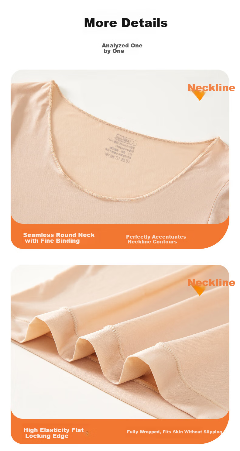 LangSha Women's Autumn Thermal Underwear Set Thin Knit Top and Bottom 10A Antibacterial Warm Base Layer Skin-Friendly Undershirt 17