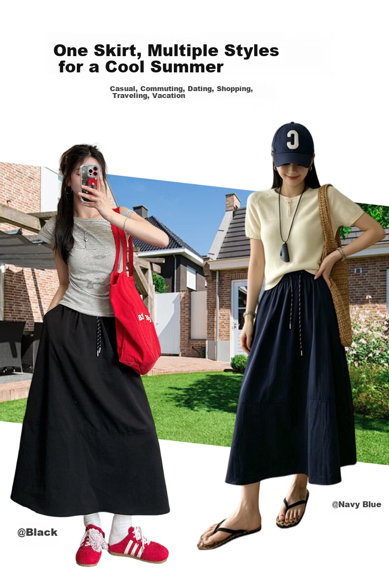 Xueqiman Vintage Simple Workwear High-Waist Slimming Quick-Dry A-Line Mid-Length Skirt for Women 2026 Spring Summer New Arrival 7