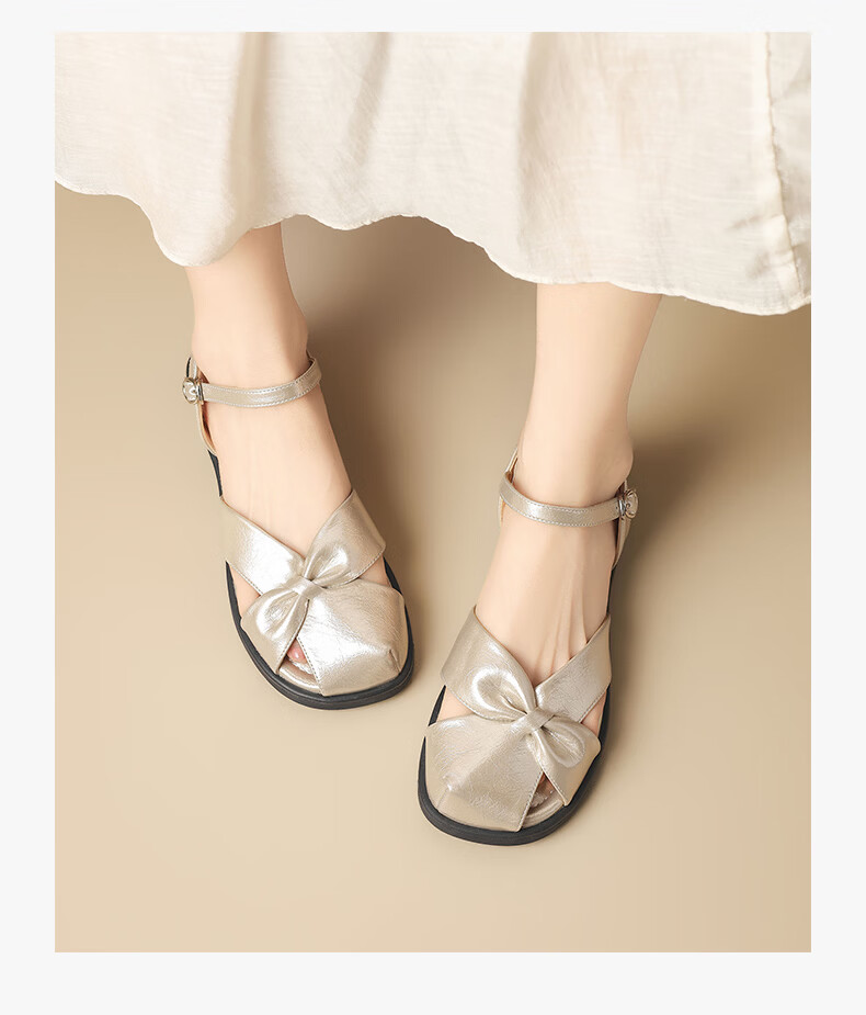 ZHR Women's Soft Flat Open-Toe Retro Hollow-Out Roman Sandals Single Strap Beach Slippers KN272 Champagne Size 39 17
