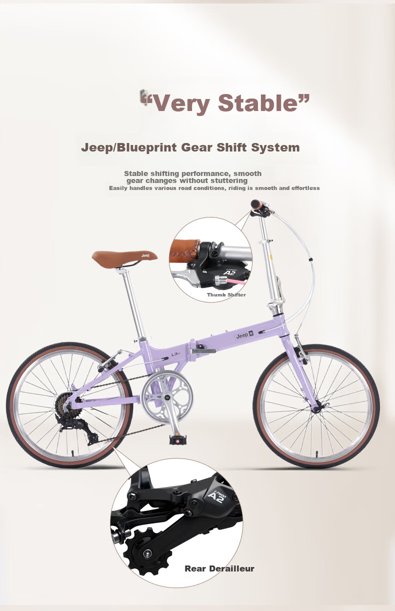 JEEP Jeep Folding Bicycle Unisex Ultra-Light Portable City Foldable Bike Lightweight Riding Taro Purple 20-Inch 7-Speed 4