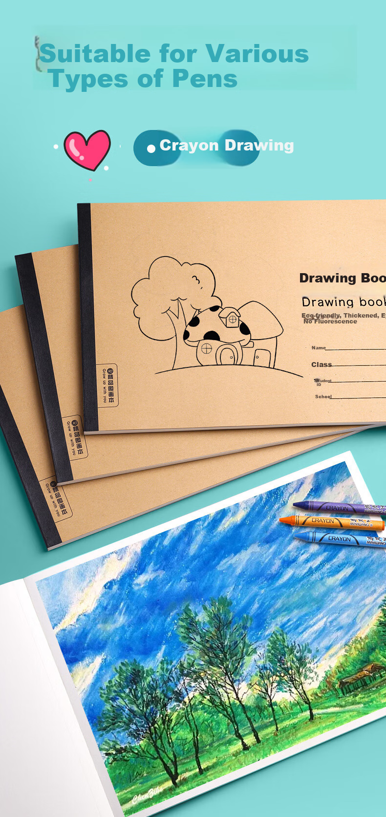 Mili Children's Drawing Book A4 Blank Sketchbook Art Special Kindergarten Primary School Travel Sketch Thickened Sketchbook Back to School Essential Supplies 9