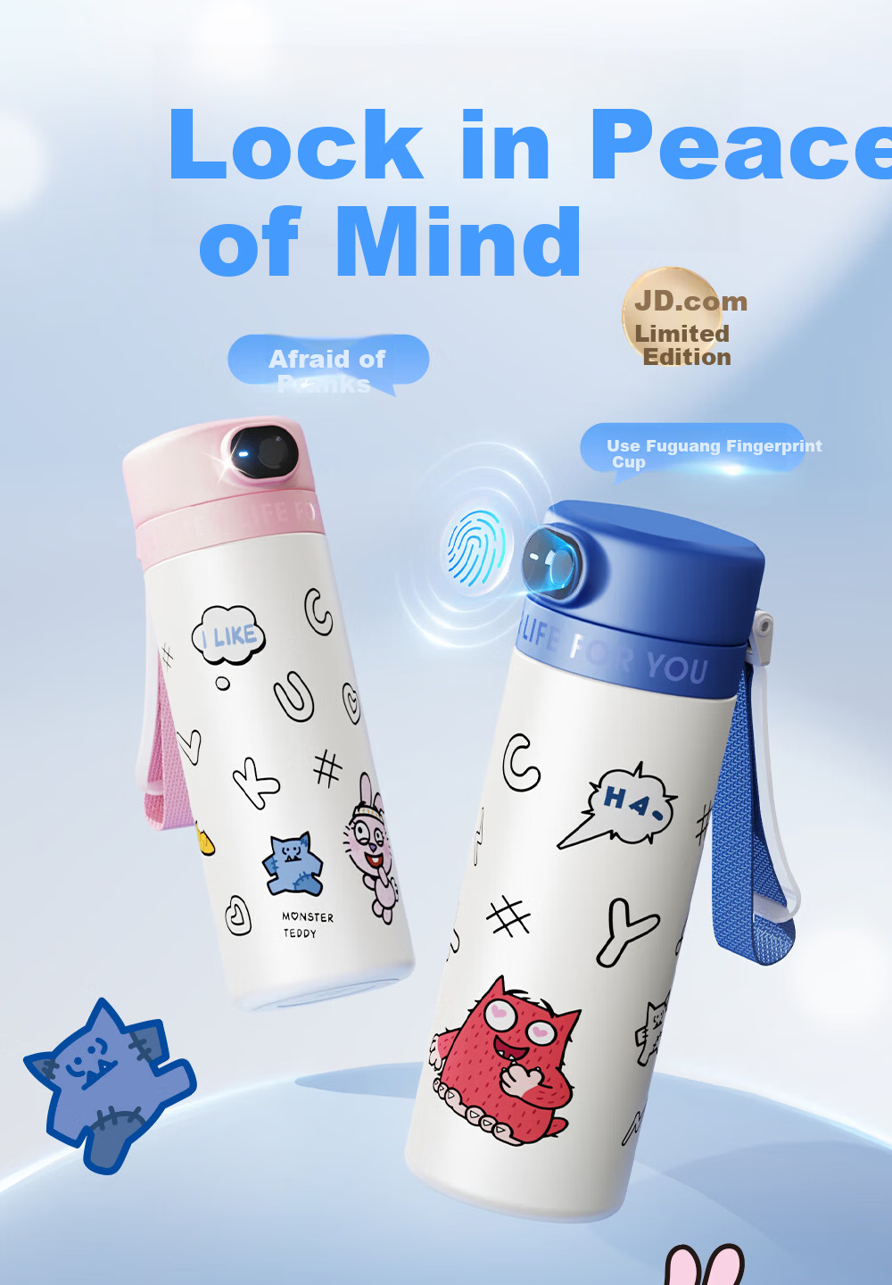 Fuguang Smart Fingerprint Cup, Unlock Password, Children's Thermos Cup, Student 316L Straw Water Bottle, Gift for Boys And Girls 3