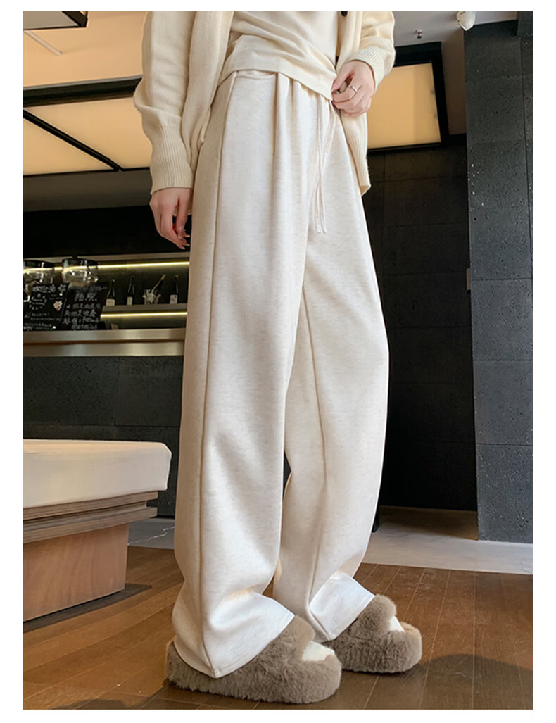 FitonTon Women's Glutinous Rice Pants Winter 2025 New Fleece Lined Thickened High Waist Draped Straight Wide Leg Loose Slim Casual Trousers 13
