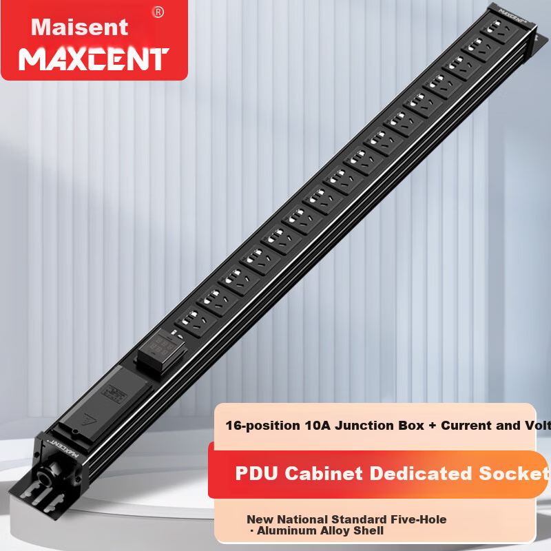 MAXCENT PDU Cabinet Socket 16-Port 32A High Power Power Strip New National Standard Current Voltage Indicator Junction Box Industrial Power Strip for Server Room MV0663DB