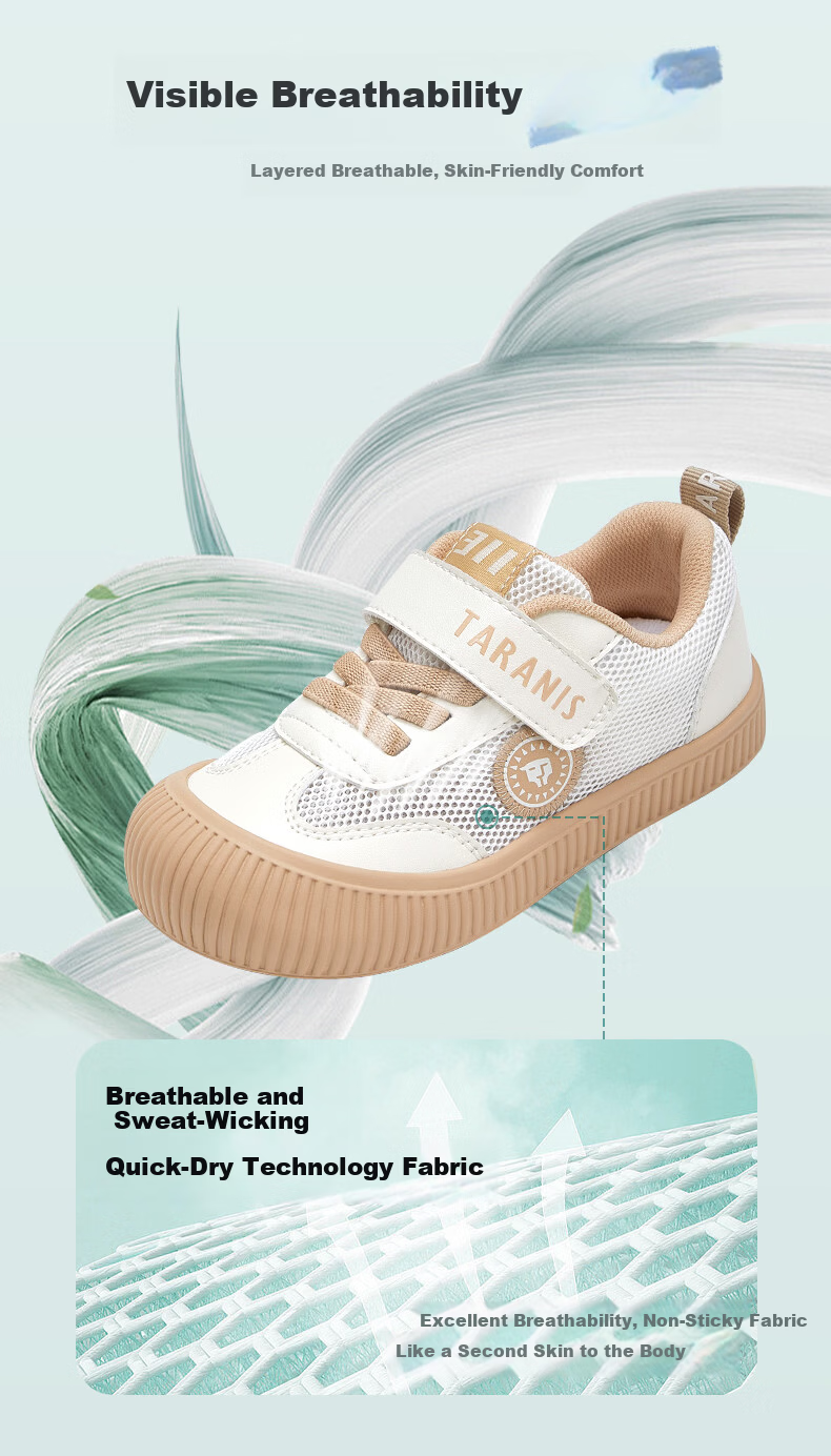 TARANIS Kids Indoor Shoes Kindergarten Spring Boys Girls Non-slip Soft Sole Outdoor Children's Sneakers White/Beige Size 25 3
