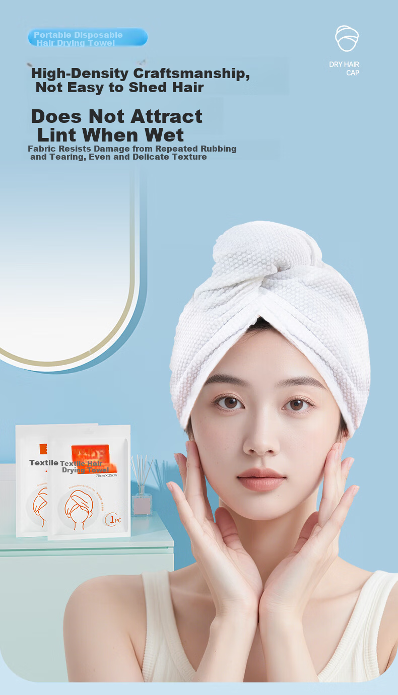 MUJI Disposable Thickened Water-Absorbent Hair Drying Towel Caps for Women, Travel Pack of 3 5