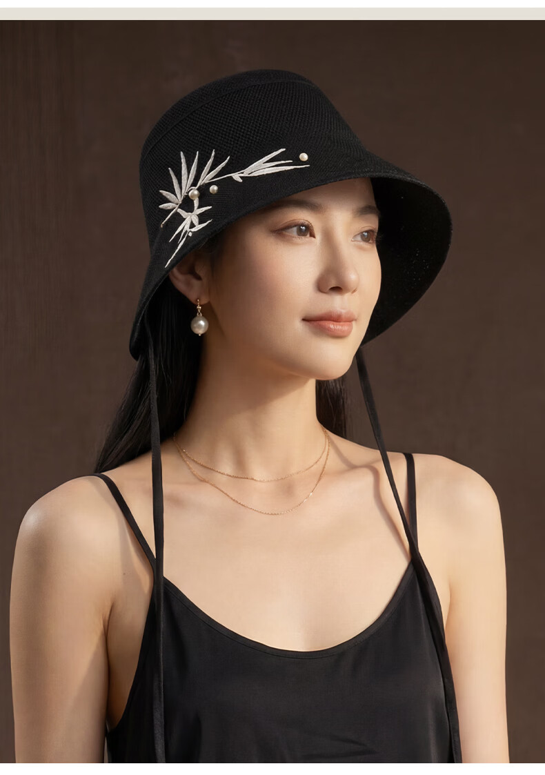 CACUSS New Chinese Style Sun Hat for Women Summer Woven National Style Adjustable Wide Brim Golden Bamboo Pattern 15