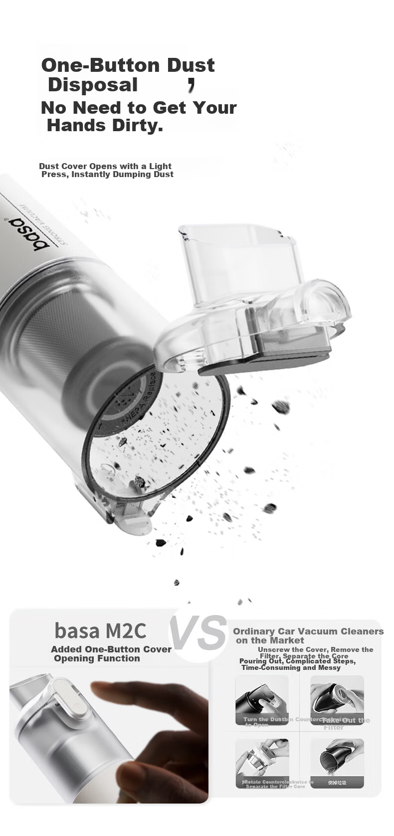 BASA Car Vacuum Cleaner Handheld Small Wireless High Suction Powerful Blower Vacuum All-in-One Automotive Home Desktop Cleaning Multifunction High Power Long Battery Life 8000Pa 12