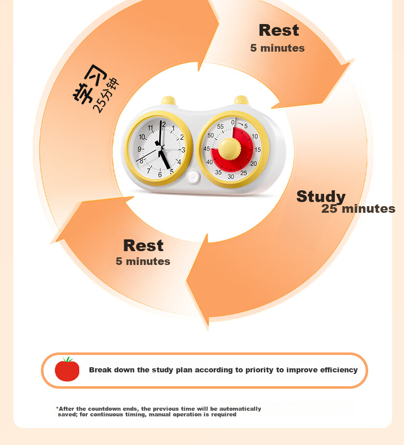 Qite Timer Learning Discipline Tool Student Alarm Clock Visual Countdown Dual Screen Time Management Children's Timer Birthday Gift for Primary School Students 7