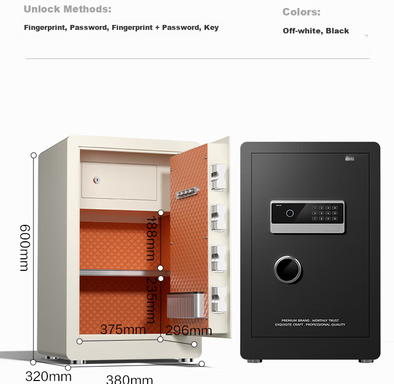 Deli Home Fingerprint Password Safe Office Small File Cabinet Wall-Inset Bedside Storage Box 60cm Black AE631-Z 16