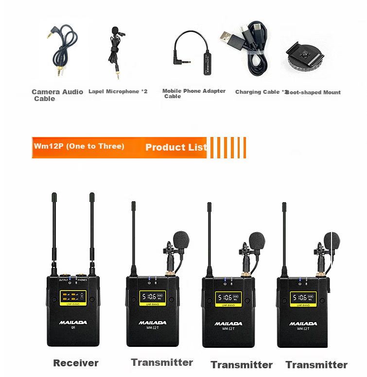 Mailada WM12S Wireless Lavalier Microphone UHF Wireless Mic Interview Lapel Mic Live Streaming Audio Equipment DSLR Camera Recording Microphone Mobile Phone Microphone 20