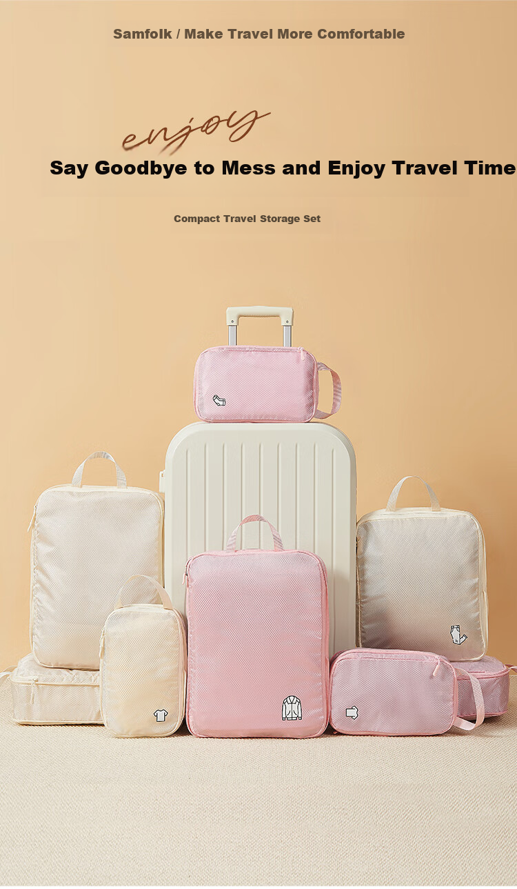 Samfolk Travel Storage Bags Luggage Clothes Compression Packing Organizer Set for Business Trip and Travel White 5-Piece Set 1