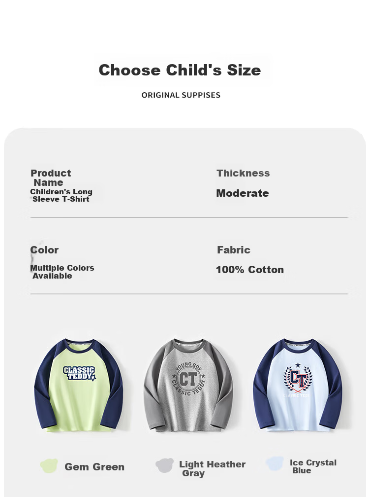 Classic Teddy Children's Long Sleeve Cotton T-Shirt Unisex Kids Spring Top Base Shirt Sakura Pink Size 110 8