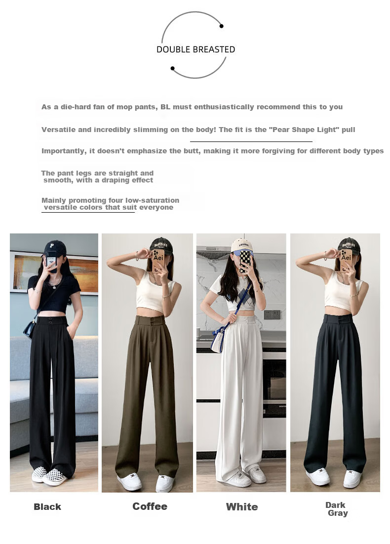 LangSha Black Women's Suit Pants, 2025 New Style, Office Commute, High-End Feel, Straight-Leg Slimming Thin High-Waist Wide-Leg Trousers 2