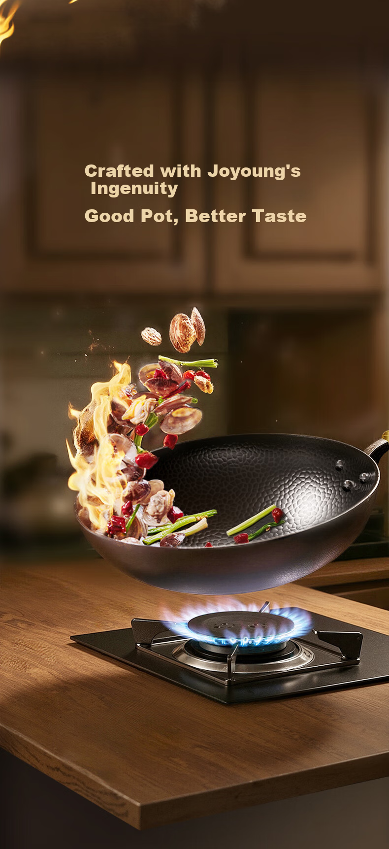 Joyoung Wok, Heritage Craftsmanship Iron Pan, 0 Coating, Rust-Resistant, Corrosion-Resistant, Hammered Texture, Non-Stick, No Seasoning Required, 30cm, Specially for Open Flame Cooking 8
