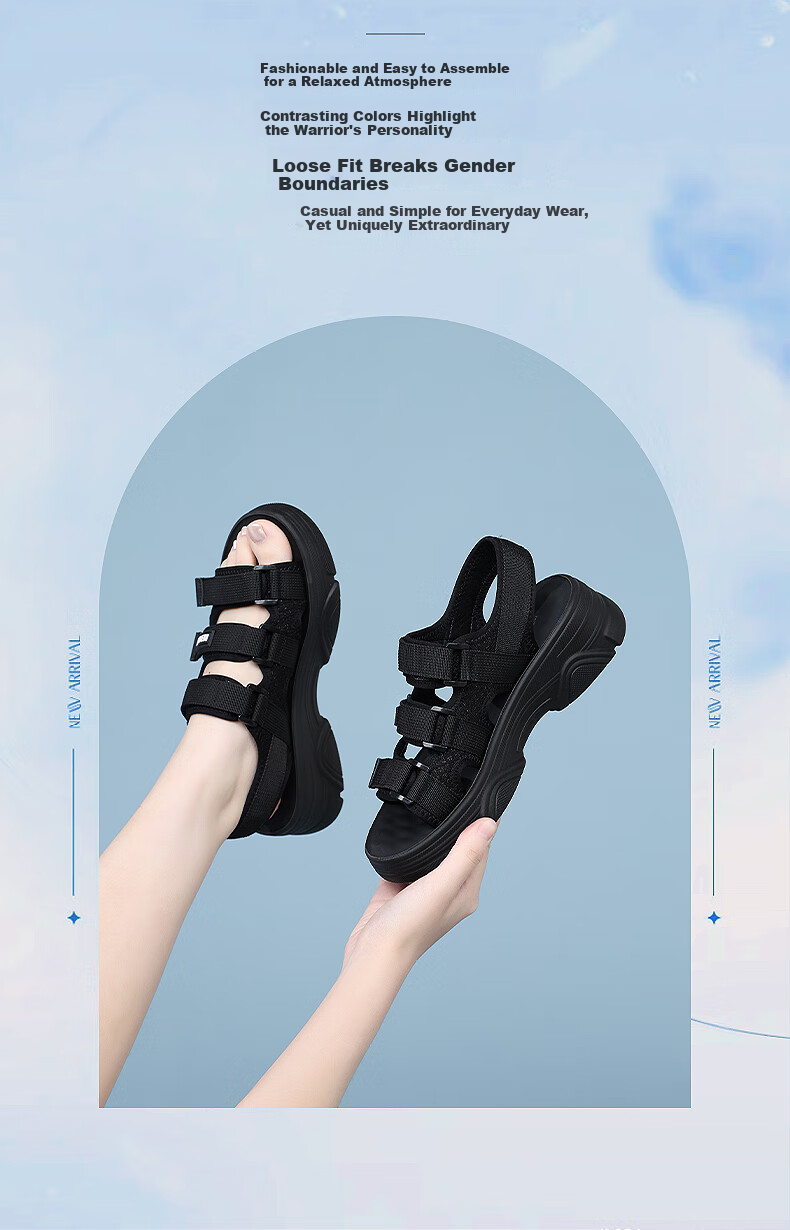 RED DRAGONFLY Women's Sandals, Summer Internet Celebrity Thick-Soled Heightening Casual Shoes, Sports Roman Beach Shoes for Women WTK240731 Black Size 38 2