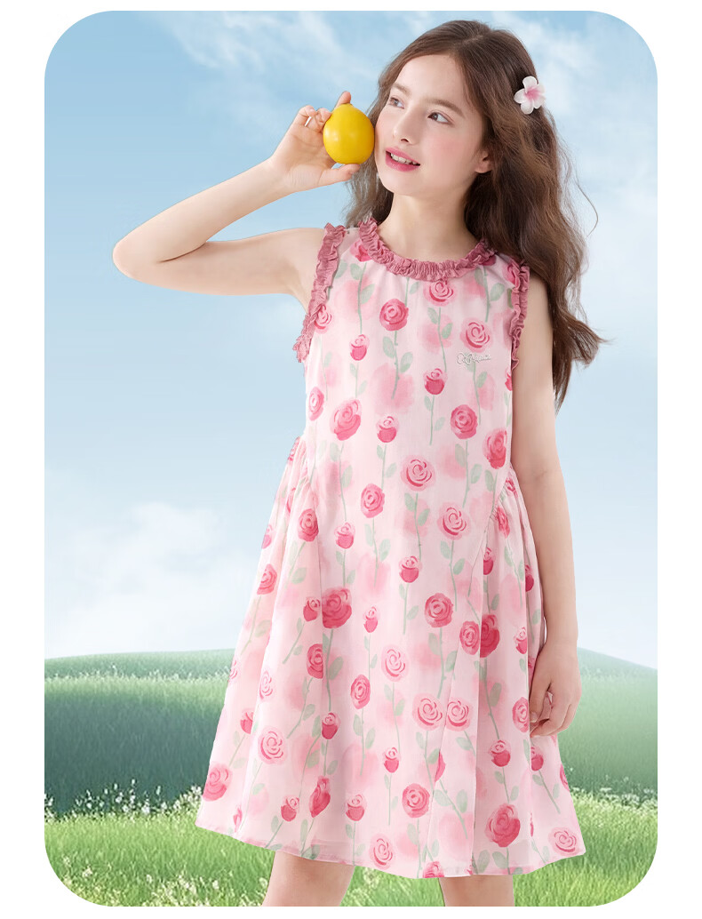 Disney Girls' Summer Cotton Dress Princess Style Long Dress for Older Girls 1A108 Pink Size 150 7