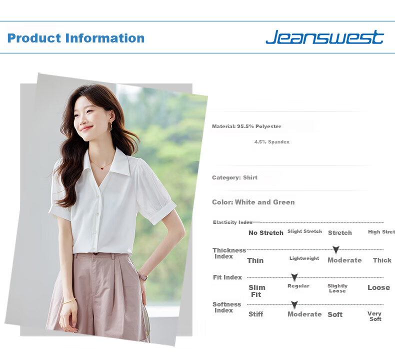 JEANSWEST Women's Shirt Summer Short Sleeve Puff Sleeve Professional Formal Cardigan Top White XL 3