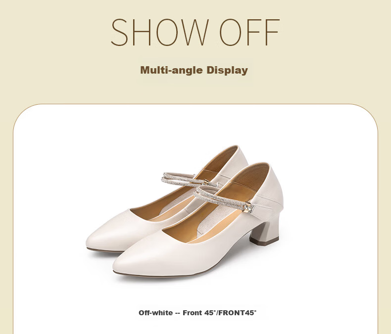 LAORENTOU High Heels for Women, Top-Grain Leather, Chunky Heel, Single-Strap Buckle Work Shoes, French Style Women's Shoes, LB61 White, Size 37 9