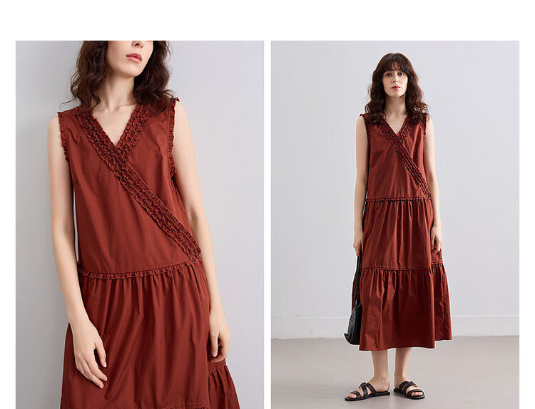 Demana [100% Cotton Poplin] Summer French Style Cross V-Neck Sleeveless Ruffle Slim A-Line Mid-Length Dress for Women 5