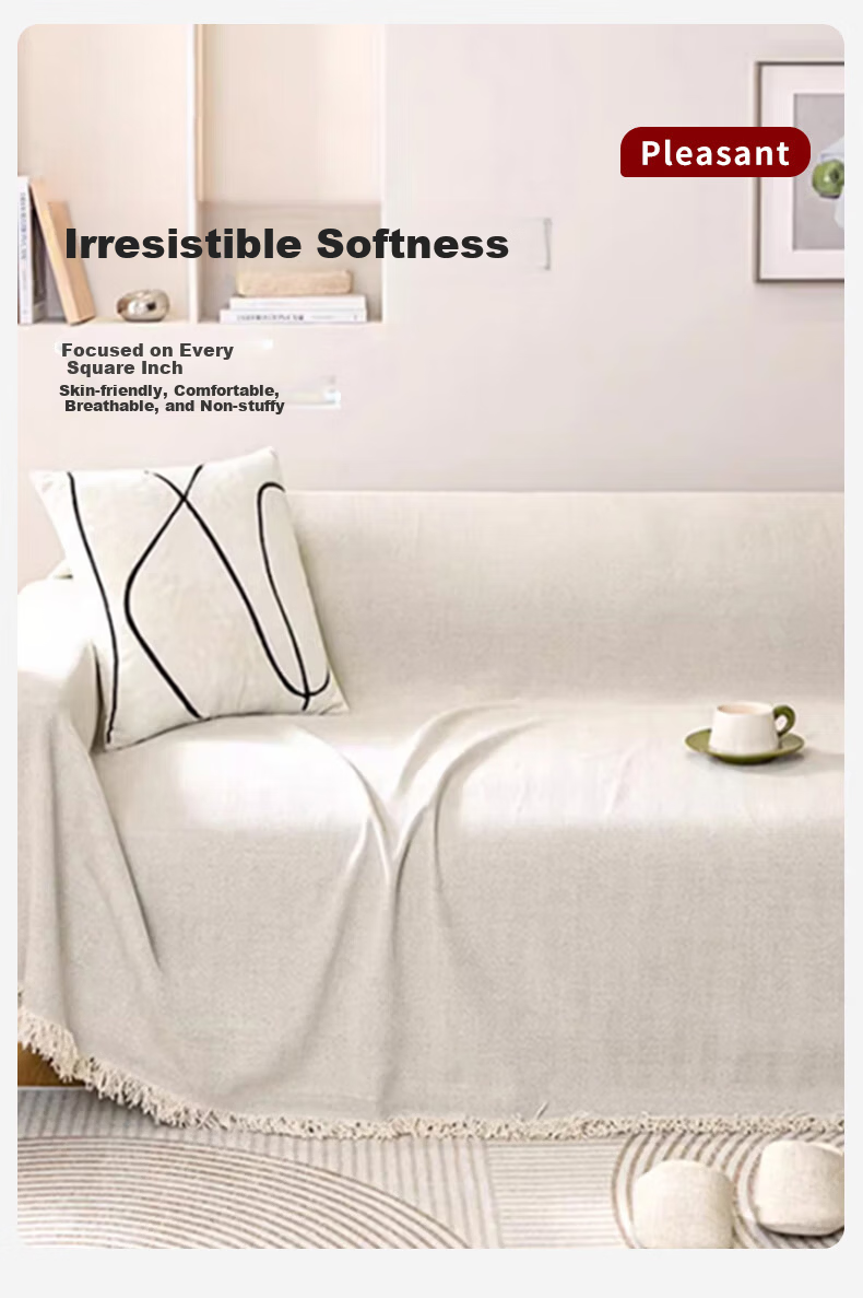 MUJI Sofa Cover Full Coverage Four Seasons Non-Slip Sofa Slipcover 180x420cm Herringbone Beige 3